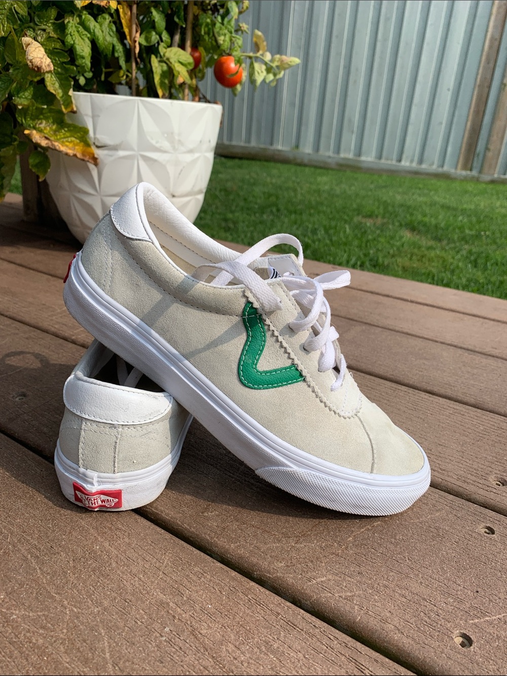 Vans Women’s Low-Top Suede Sneakers in Cream with Green Accent